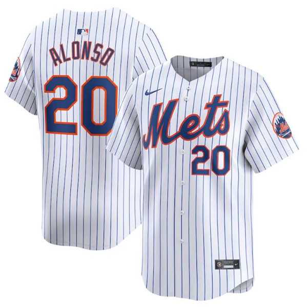 Mens New York Mets #20 Pete Alonso White 2024 Home Limited Stitched Baseball Jersey Dzhi